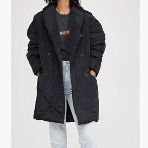 Free People Ela Puffer Longline Oversized Quilted Jacket Black XS